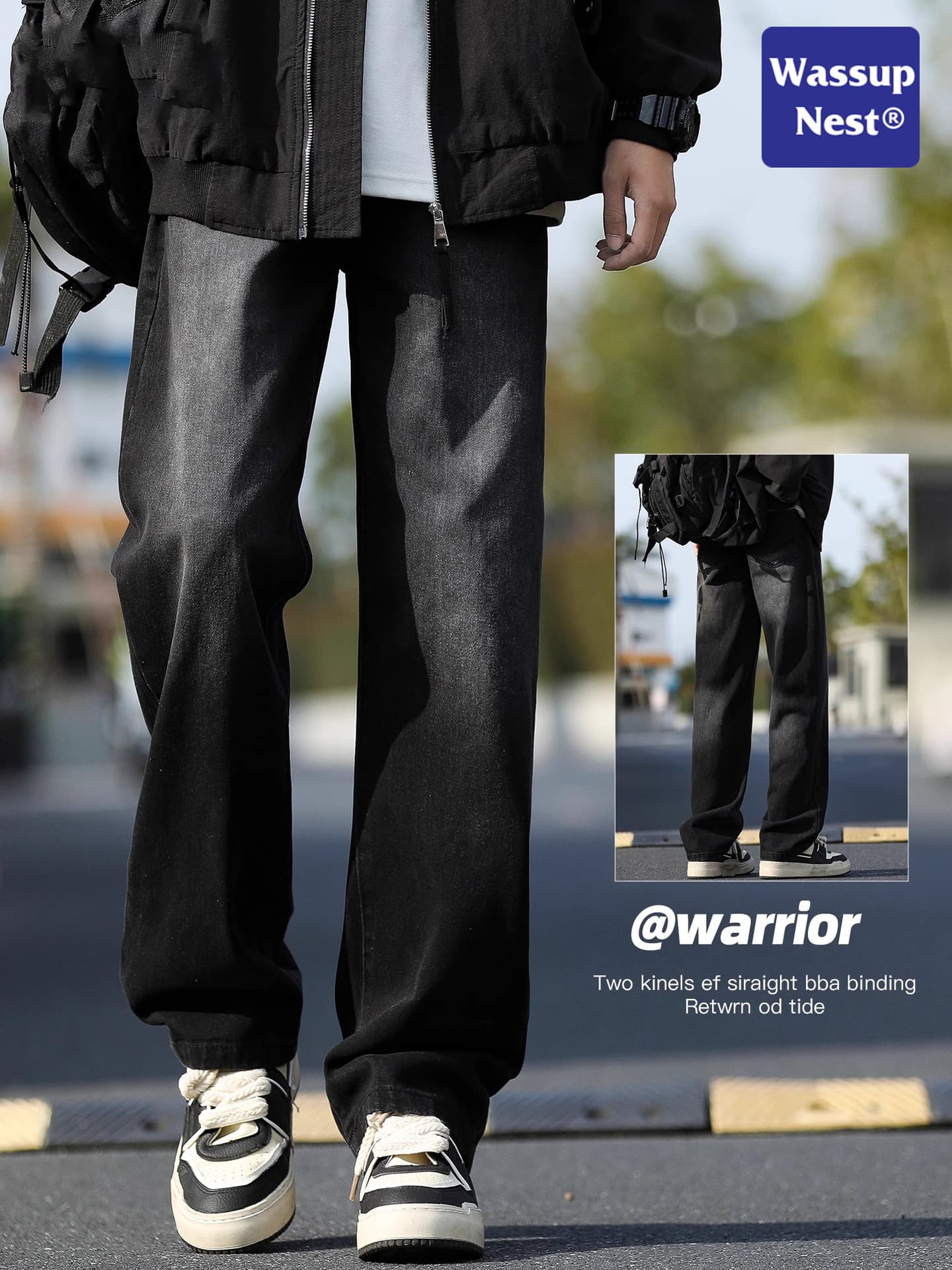 Summer black jeans, silk casual trousers, Collection Year 2026, oversize, loose straight fit 1