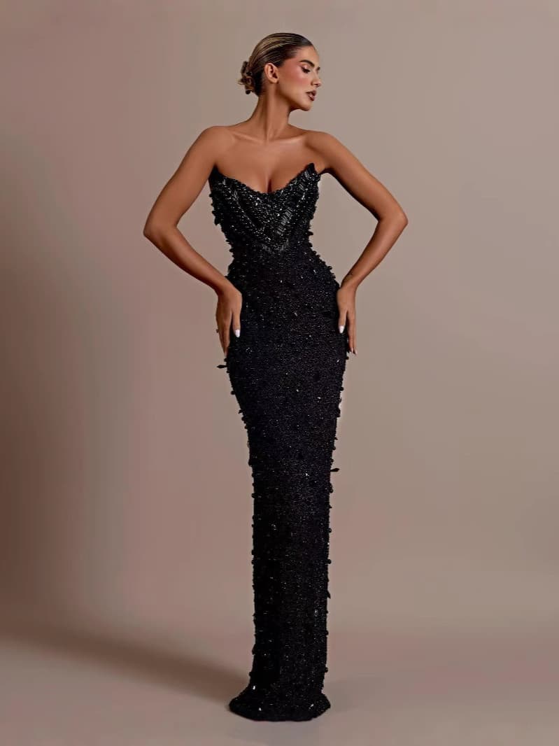 (Cross-border trading), black bra top, sexy evening dress, European style, graduation party 1