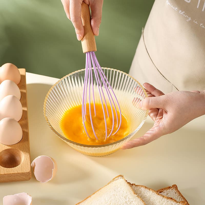 Cross-border 8-inch 10-inch 12-inch silicone egg beater manual wooden handle stirrer household egg beater baking utensils 3