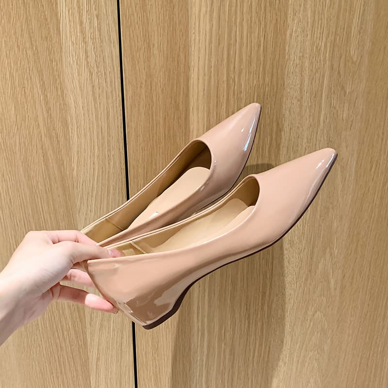 Nude pink height-enhancing single shoes for women 2025 new sexy pure open toe stitching gentle temperament commuting women high heels women 3