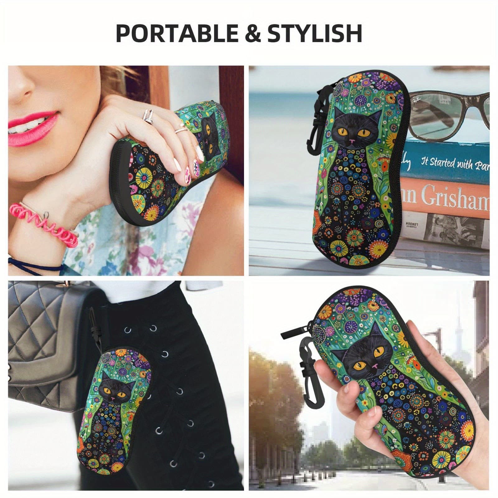 Black cat print glasses box glasses portable storage box for women as the perfect gift for Christmas or daily life 2