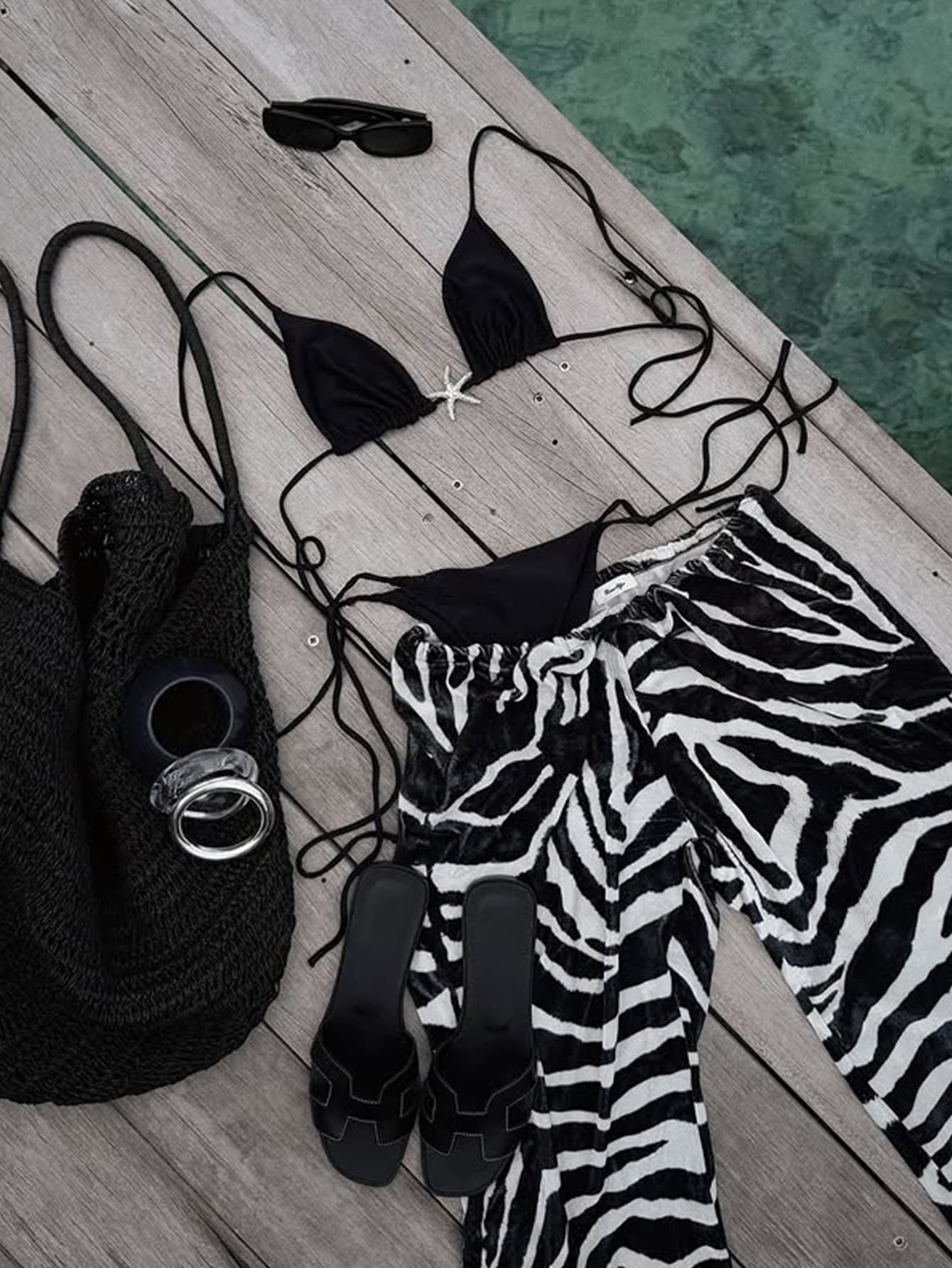 (Cross-border trading), zebra, trousers, set, sexy swimwear, 2025 years, new collection, 3 piece set 4