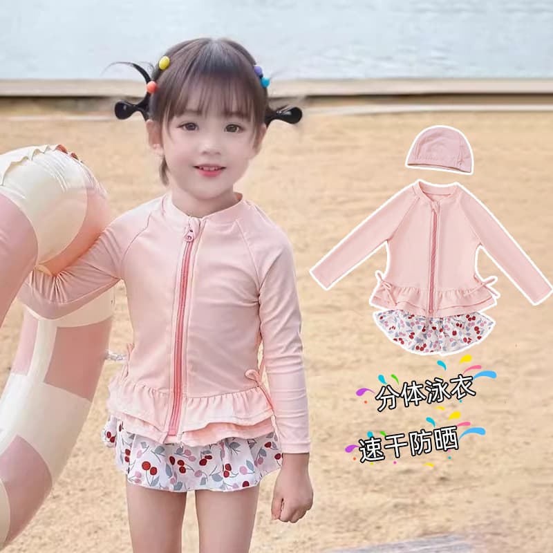 Long-sleeve, cute swimwear, quick dry small princess costume for swimming, sun protection 2