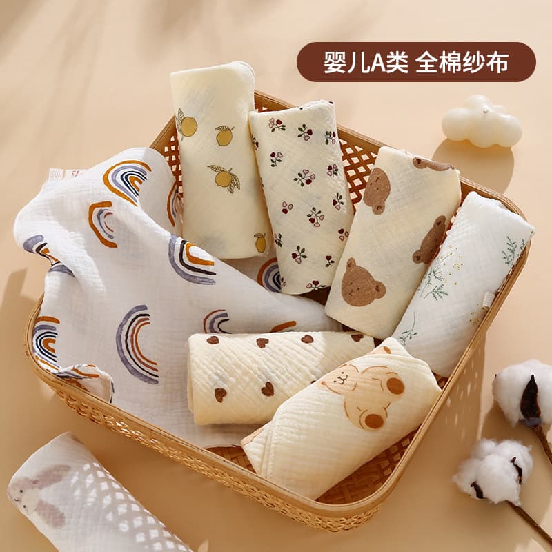 Children's gauze cotton cartoon handkerchief, towel for new born for face washing, eating bib 2