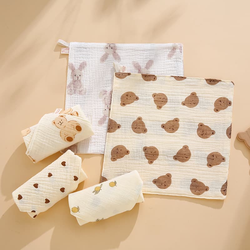 Children's gauze cotton cartoon handkerchief, towel for new born for face washing, eating bib 3