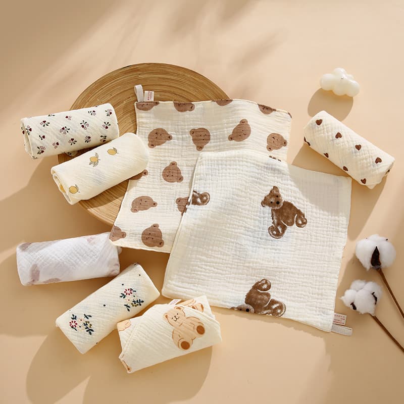 Children's gauze cotton cartoon handkerchief, towel for new born for face washing, eating bib 4