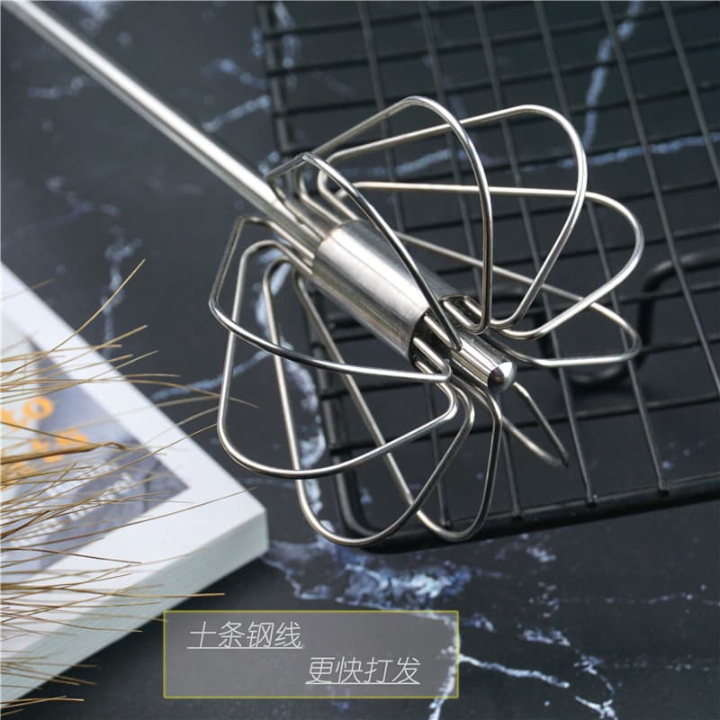 Rotating mixer cream batter small handheld whisk baking tool stainless steel semi-automatic egg beater 2