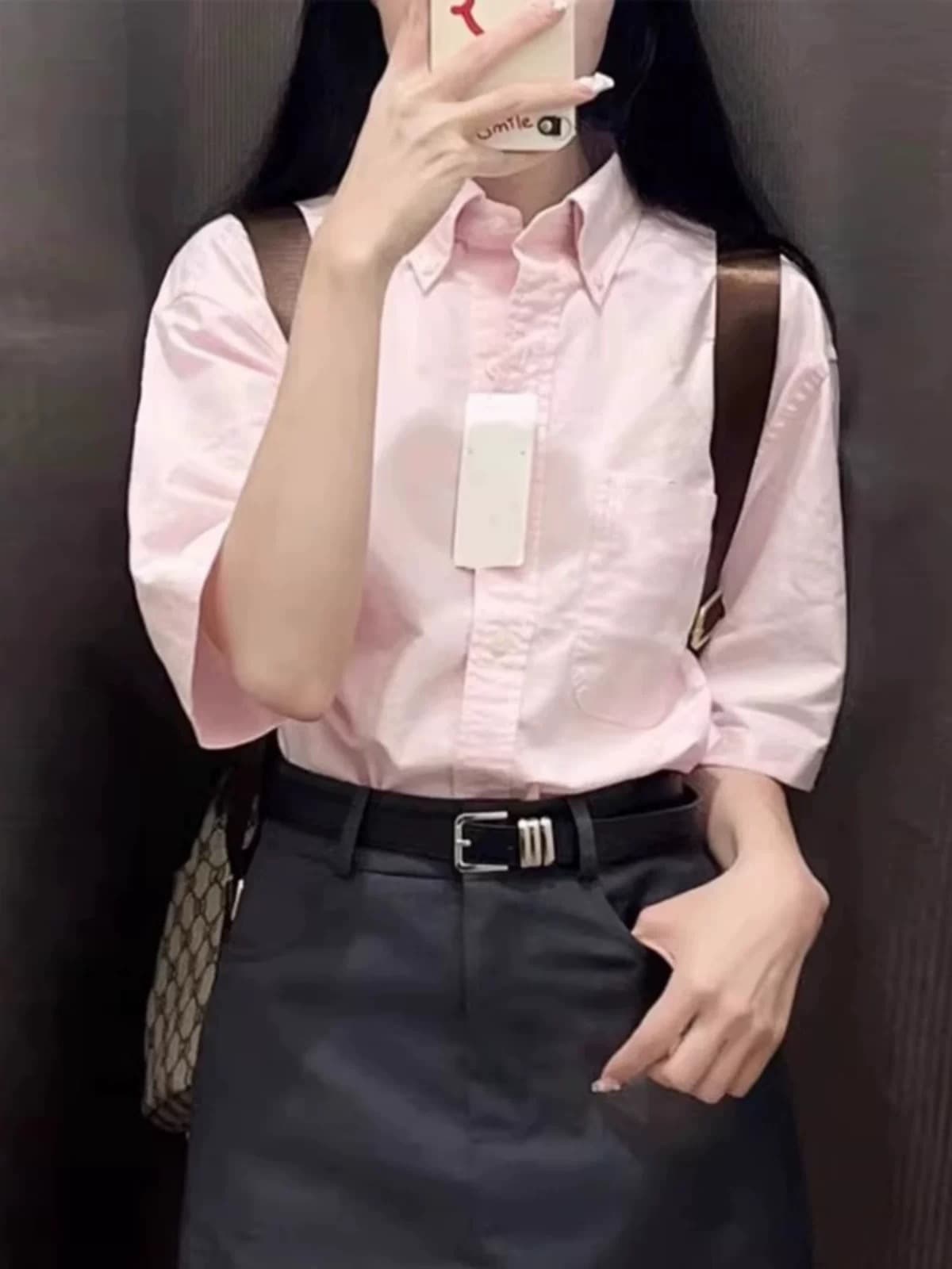Green summer thin shirt, cotton and linen, high-end, polo collar 4