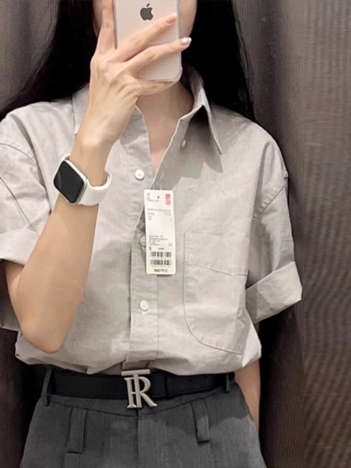 Green summer thin shirt, cotton and linen, high-end, polo collar 5