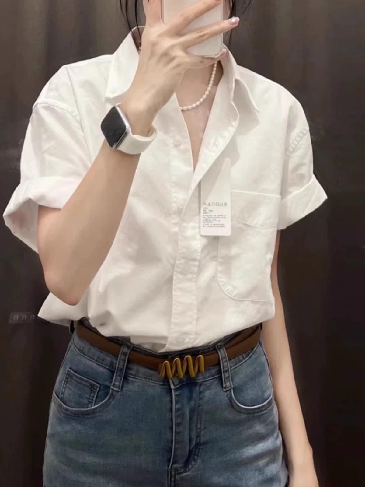 Green summer thin shirt, cotton and linen, high-end, polo collar