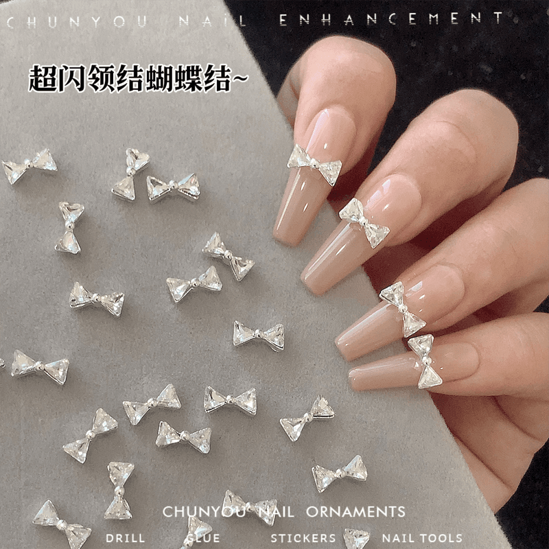 Bow tie with bow for manicure, metal nail decoration with rhinestones, internet celebrity, new collection, ready-made product 1