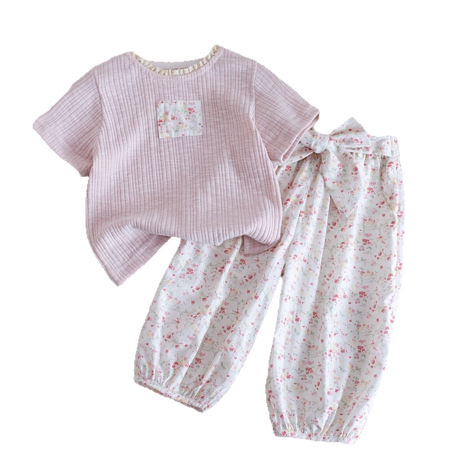 Summer set, children's cute T-shirt girl's, trousers, Korean style, floral print 5