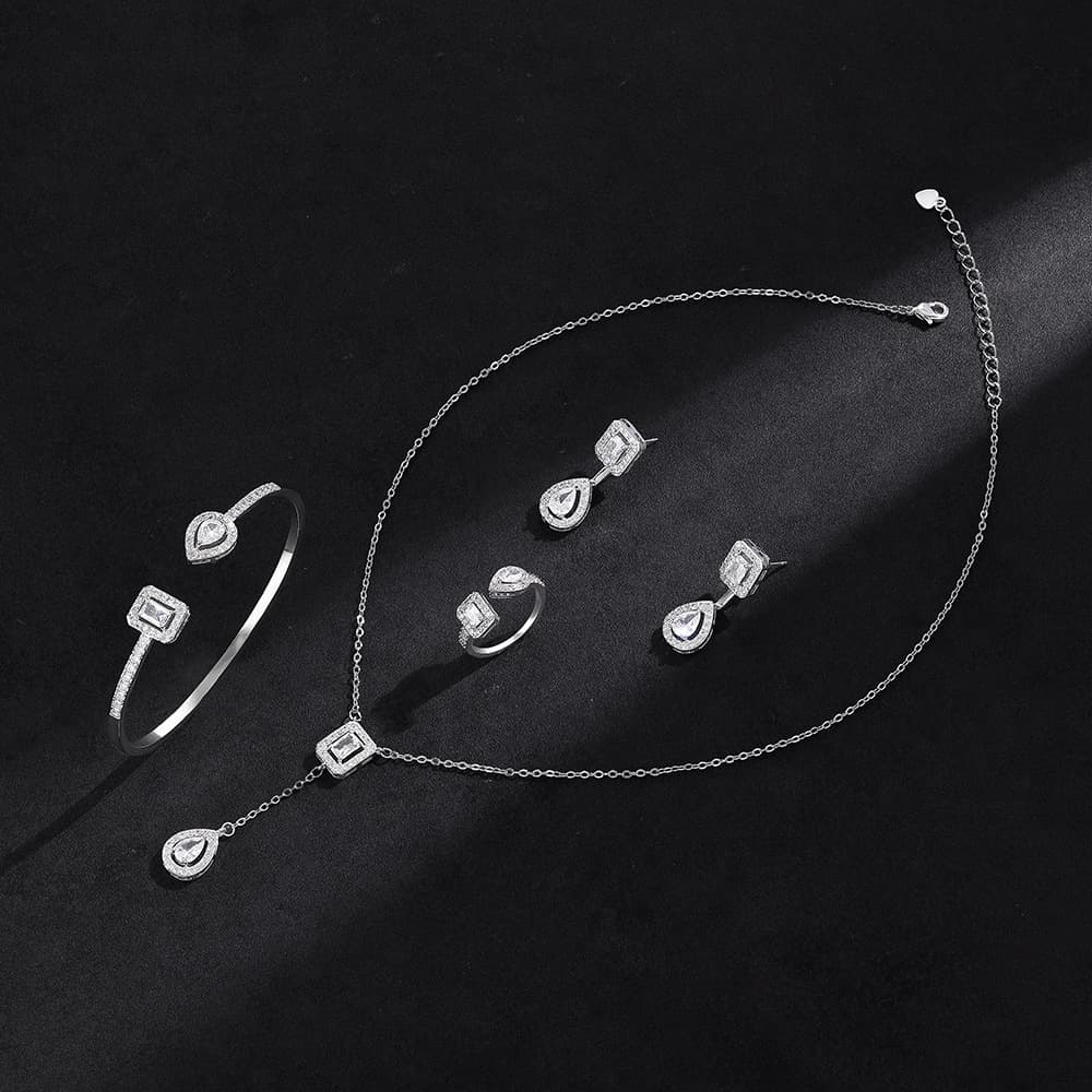 (Cross-border trading), earrings with zircon, ring, necklace, set, universal chain for key bag , accessory, 4 piece set 2