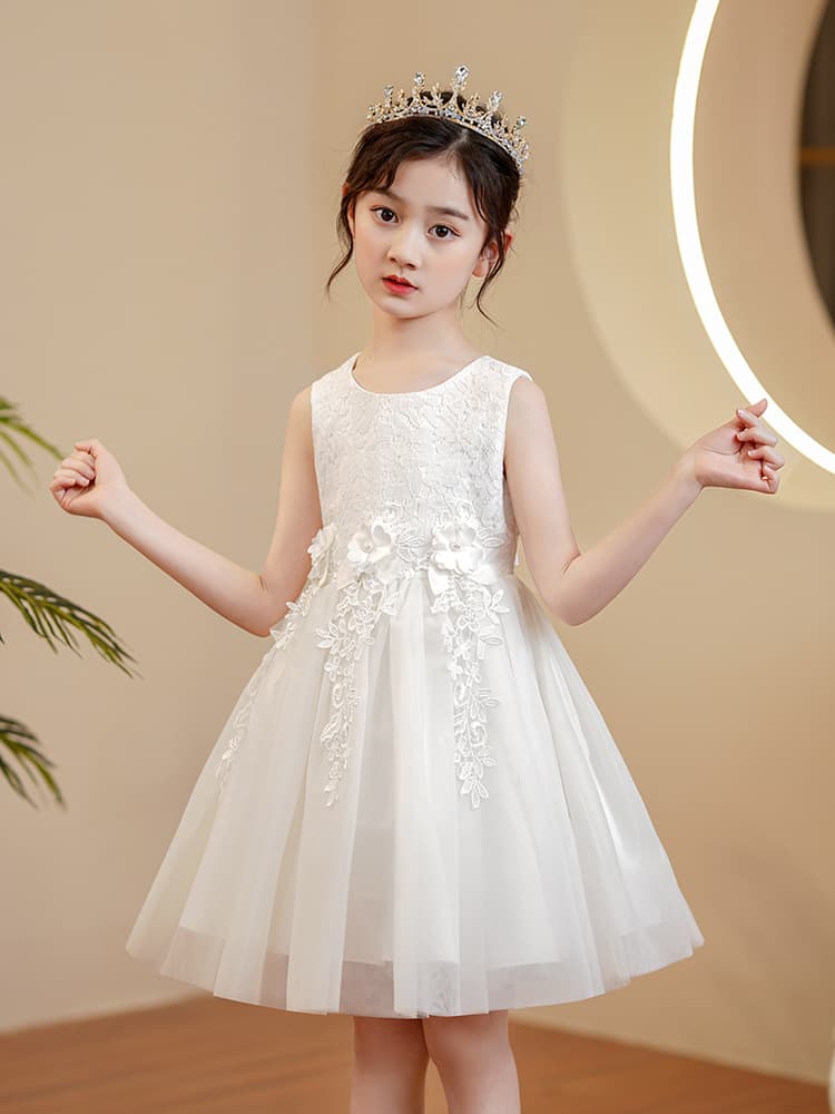 Summer small princess costume, children's white flower girl dress, western style, Birthday gift 2