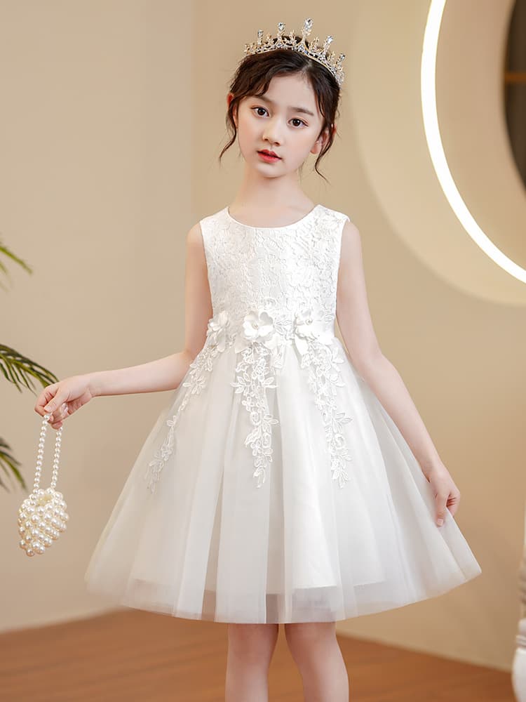 Summer small princess costume, children's white flower girl dress, western style, Birthday gift 5