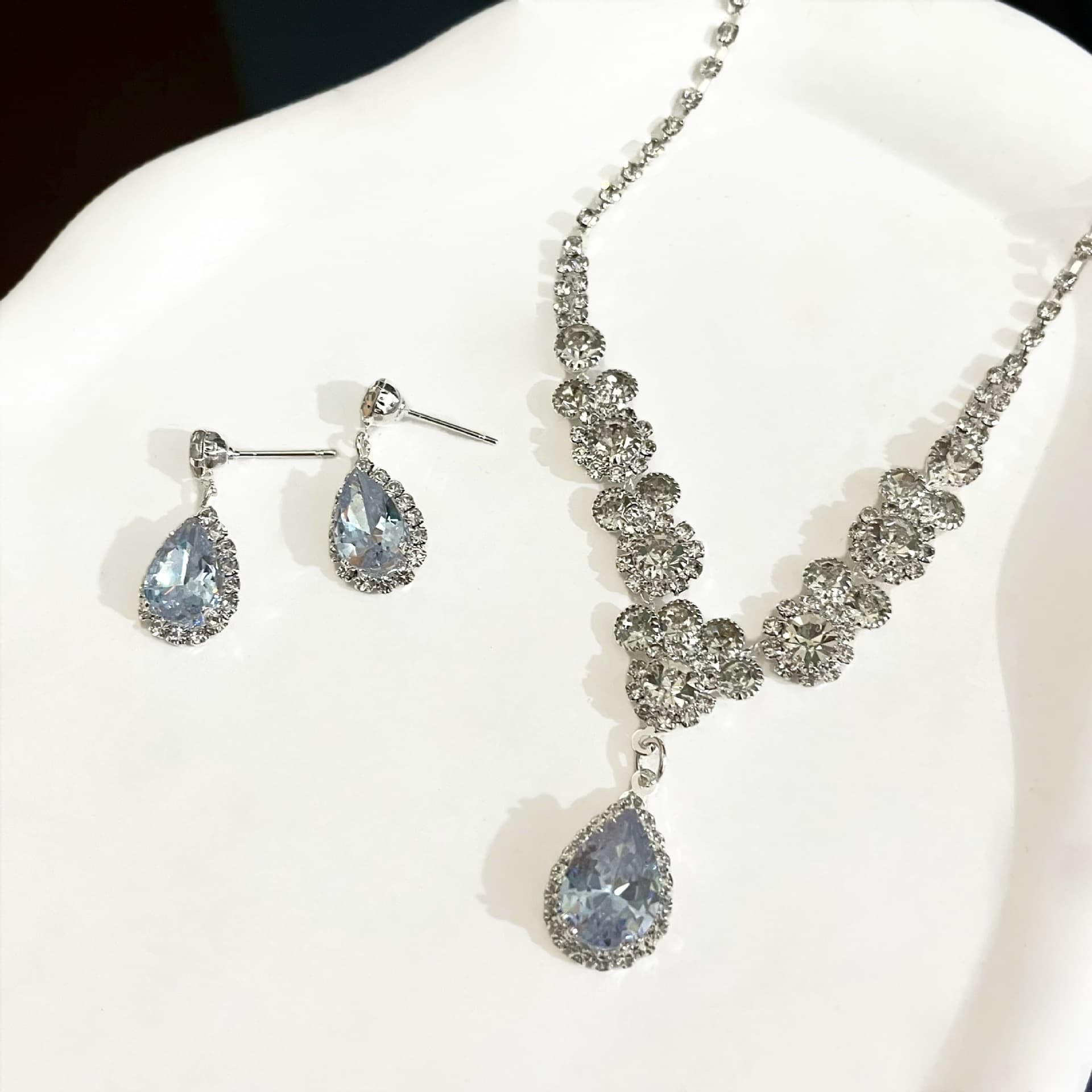 (Wholesale), necklace and earrings, set for bride, wedding dress, accessory, 3 piece set 2