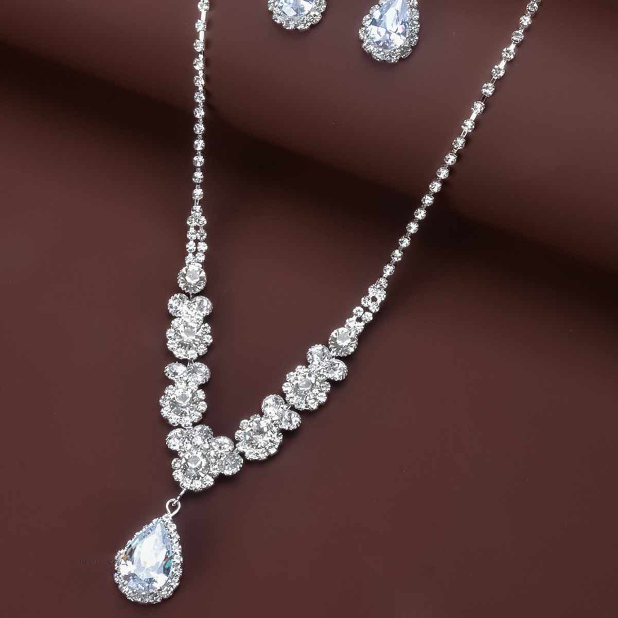 Necklace and earrings for bride, set, wedding dress, accessory, simple and elegant design, light luxury style, Birthday gift 4