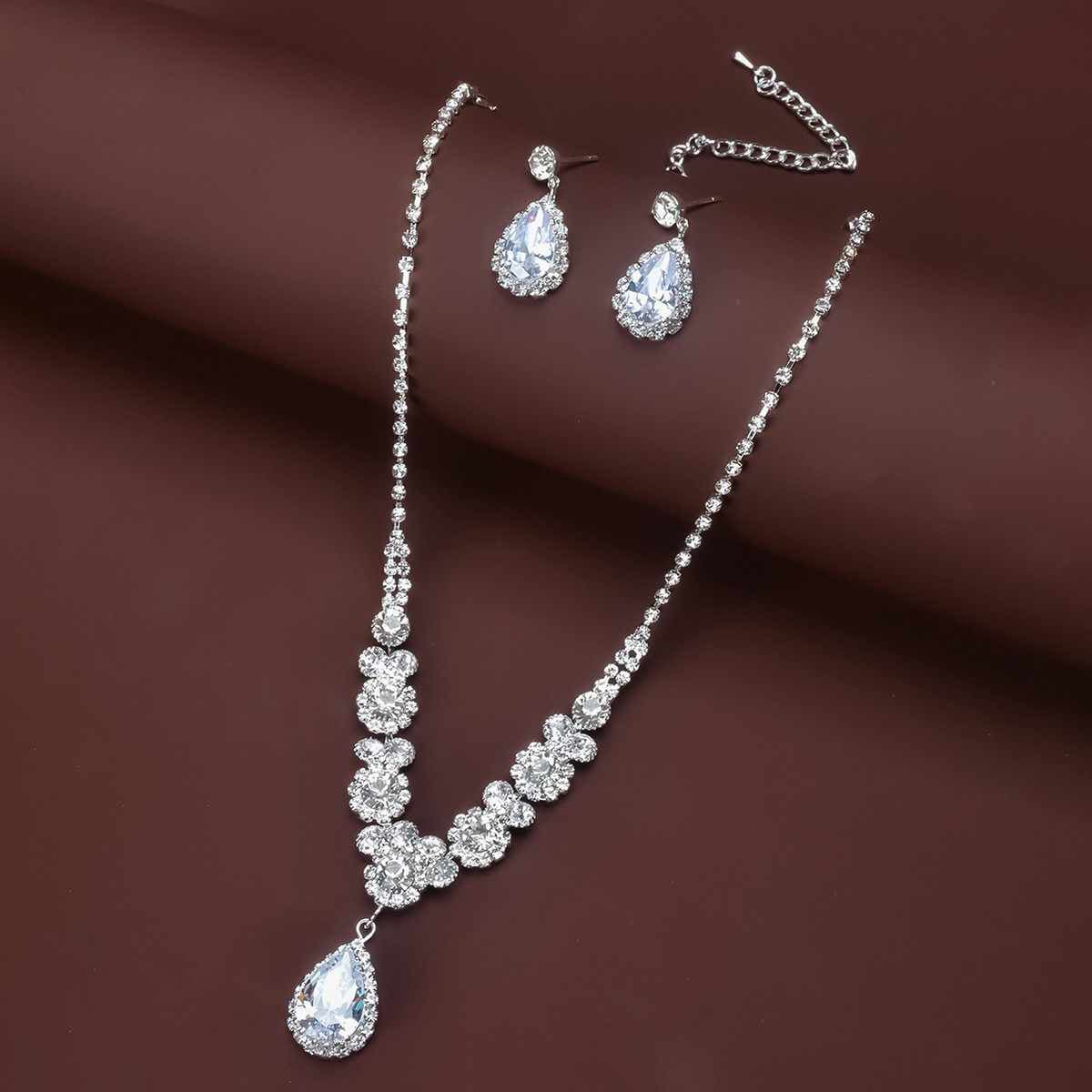 Necklace and earrings for bride, set, wedding dress, accessory, simple and elegant design, light luxury style, Birthday gift 1