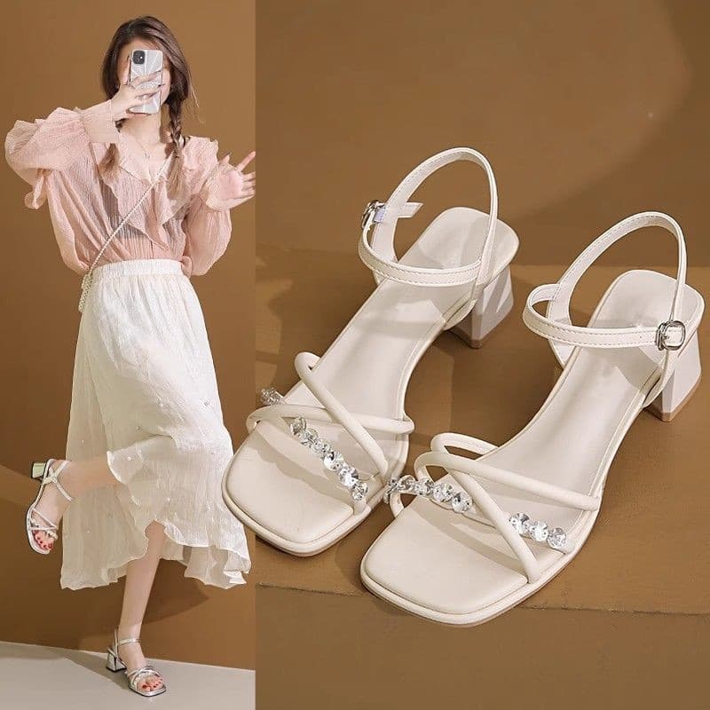 Summer fashionable sandals with a strap, suitable with a skirt, city style, french style