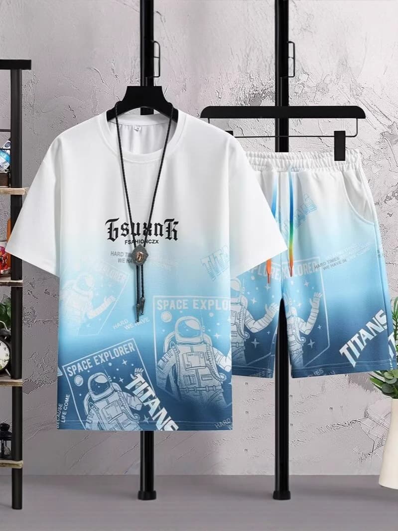 Sports fashionable universal short sleeve T-shirt, summer set, 2025 years, gradient 2