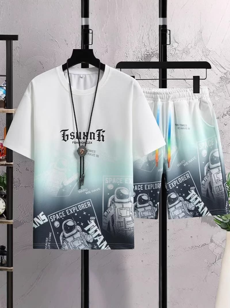 Sports fashionable universal short sleeve T-shirt, summer set, 2025 years, gradient 3