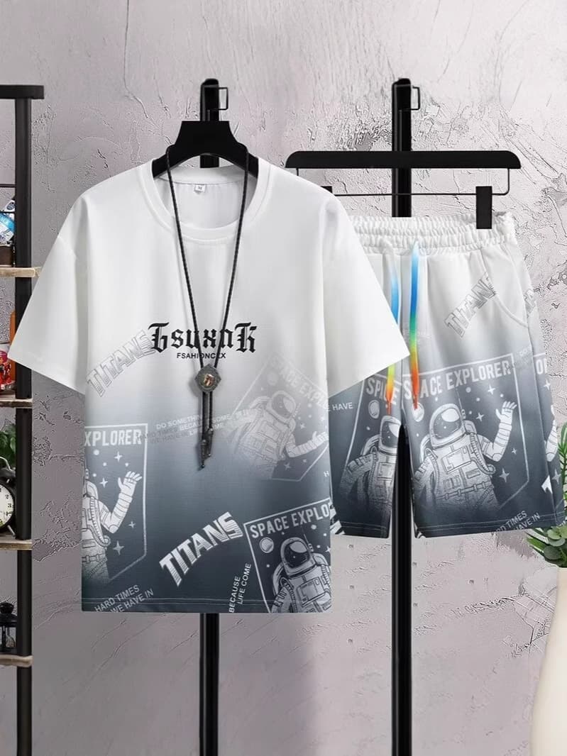 Sports fashionable universal short sleeve T-shirt, summer set, 2025 years, gradient 4
