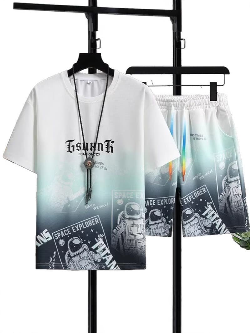 Sports fashionable universal short sleeve T-shirt, summer set, 2025 years, gradient 5
