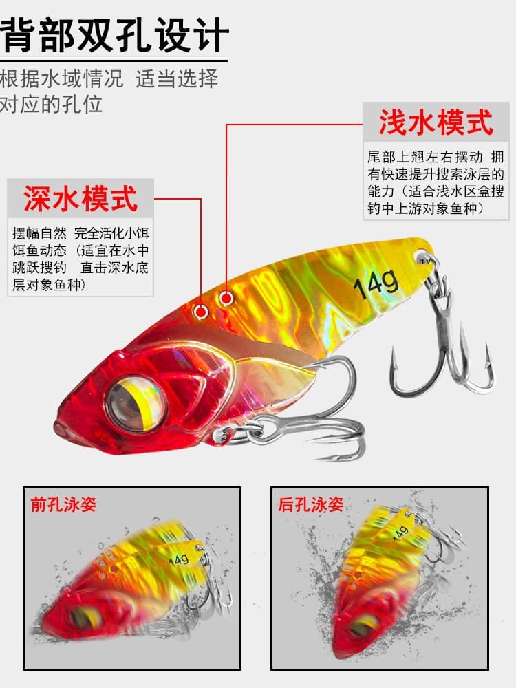 New big river vib Luya bait ultra-thin back design fake bait vib fishing for perch bass bait lead-coated copper metal sequins 3