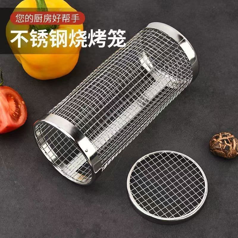 Cross-border wholesale grilling cage stainless steel barbecue cage outdoor portable camping picnic barbecue grill rotating rolling barbecue net 3