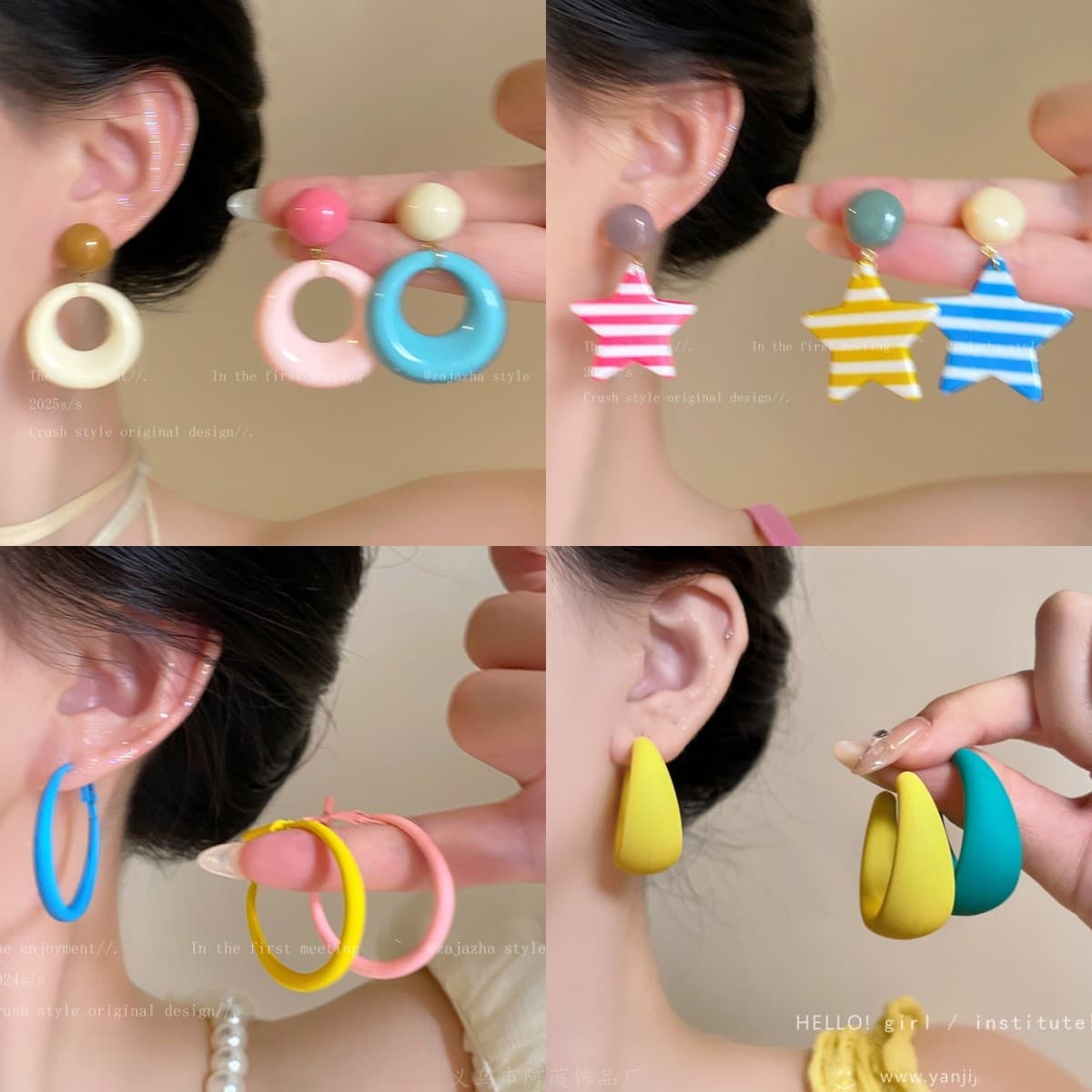 Dopamine colored earrings for women y2k sweet and cool hot girl Barbie earrings seaside vacation style colored circle earrings 1