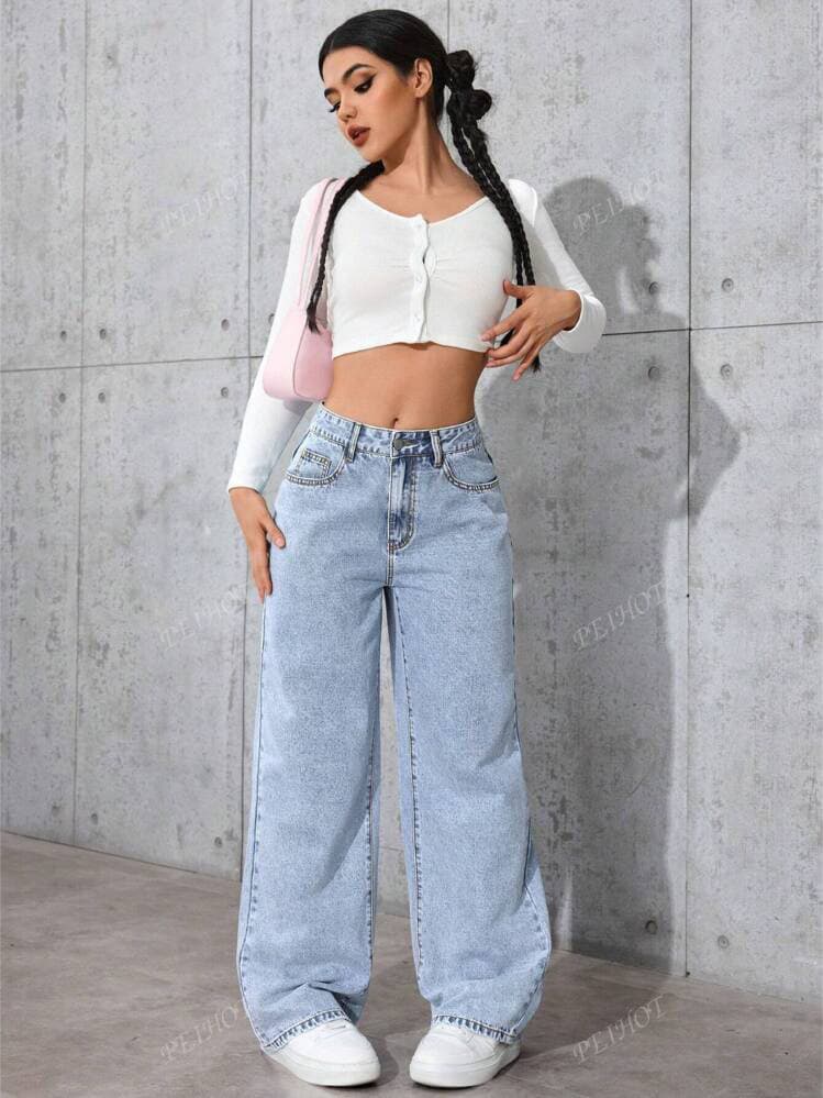 (Cross-border trading), summer loose straight jeans, trend trousers, high waist, oversize 2
