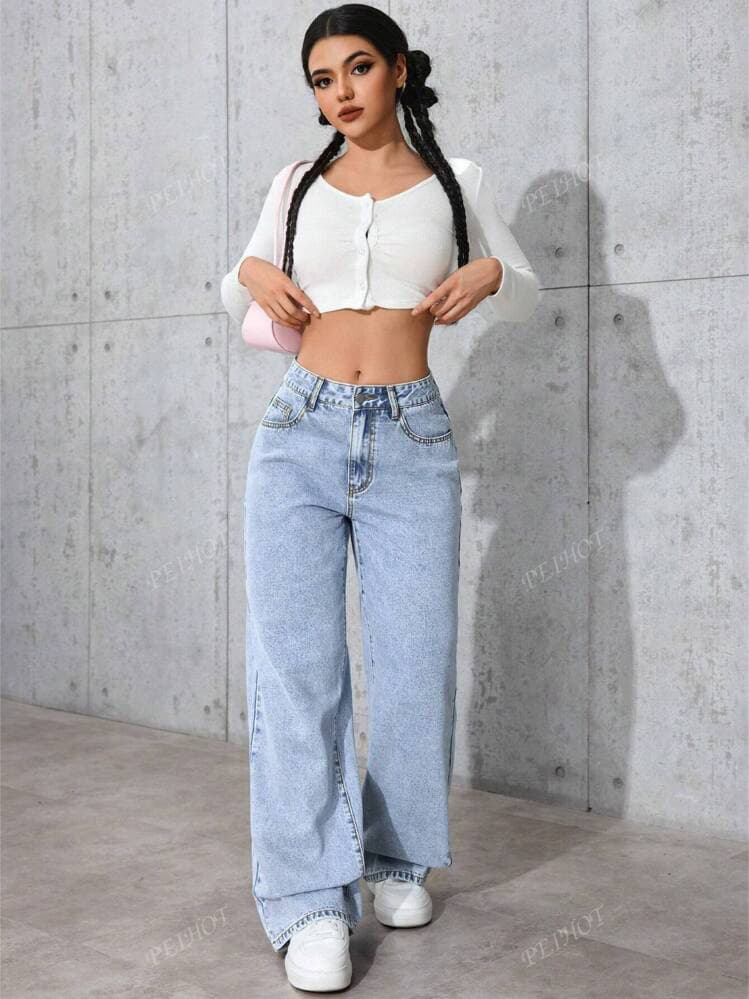 (Cross-border trading), summer loose straight jeans, trend trousers, high waist, oversize 5