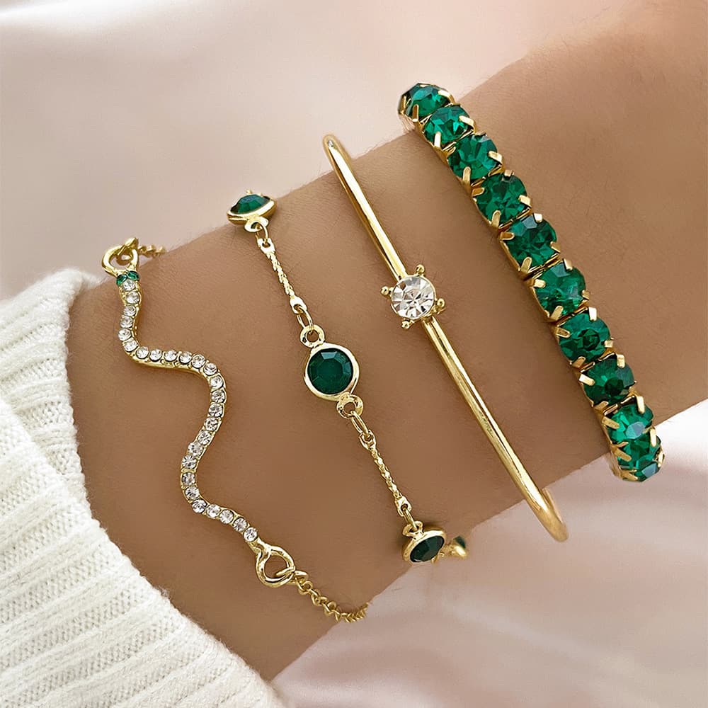 (Cross-border trading), fashionable diamond elastic women's bracelet, set, metal jewelry, European style, 4 pieces, high-quality style