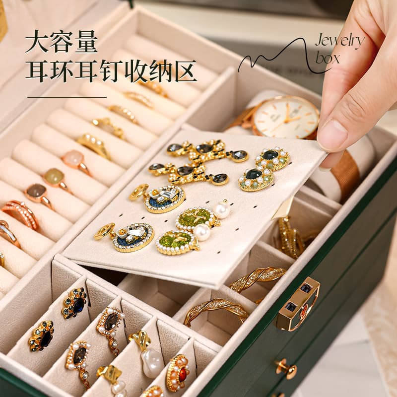 Storage system, earrings, necklace, high-end sophisticated ring, capacious golden jewelry, accessory, storage box 2