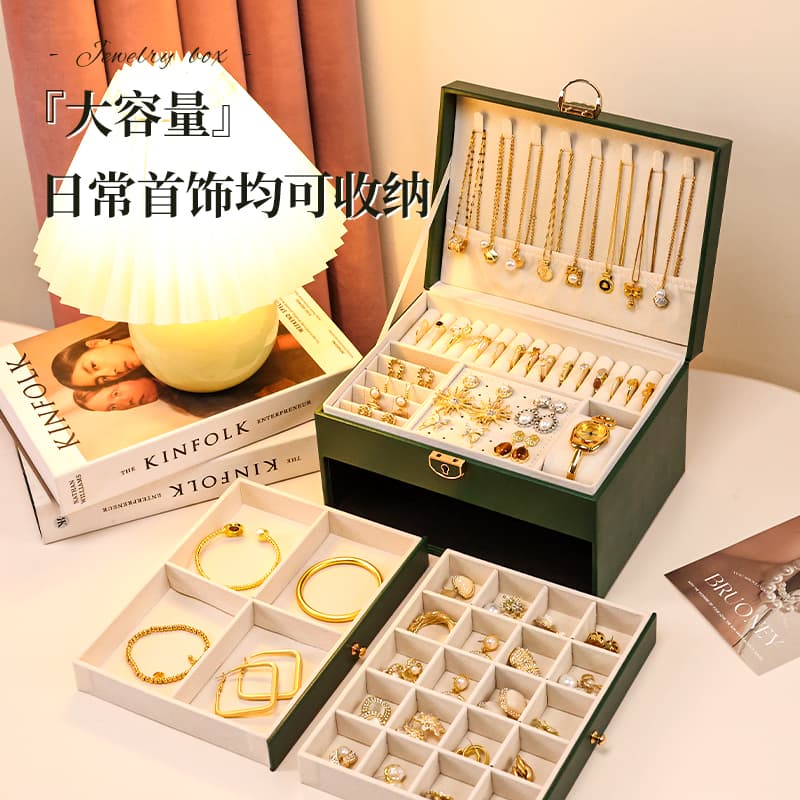 Storage system, earrings, necklace, high-end sophisticated ring, capacious golden jewelry, accessory, storage box 3
