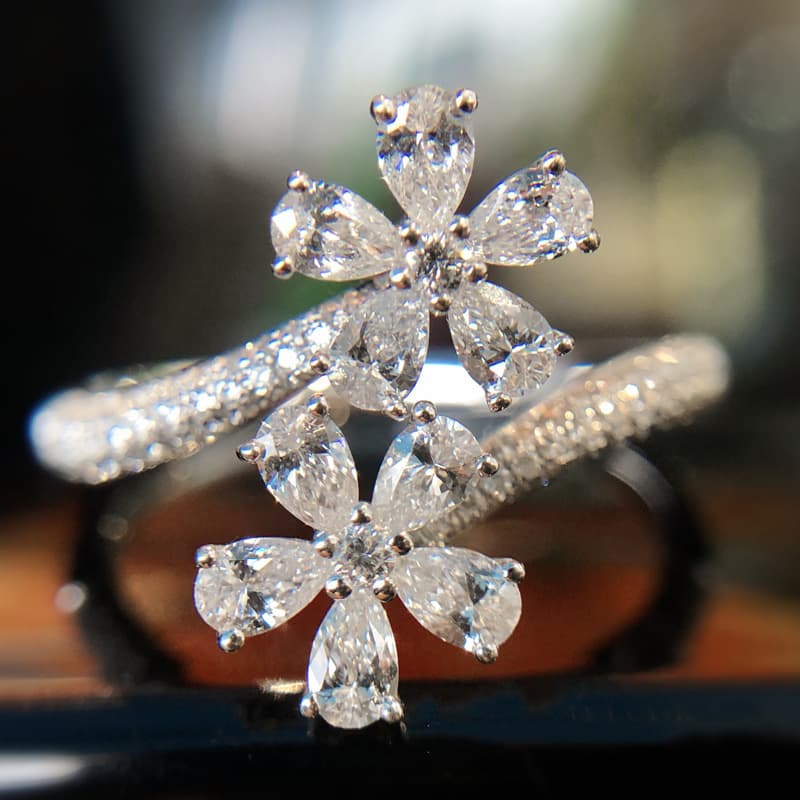 (Cross-border trading), copper fashionable women's brand stone inlay drop-shaped with zircon, ring with stone, flowered, light luxury style, high-quality style