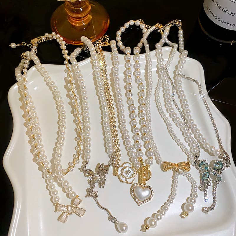 (Wholesale), necklace from pearl, retro chain for key bag , accessory, light luxury style, high-quality style 3