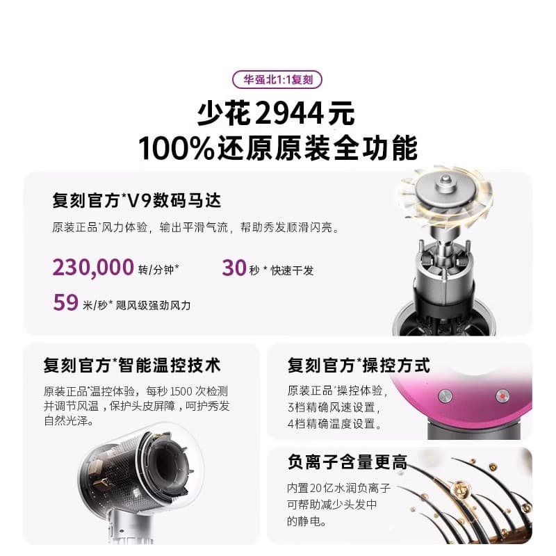 Yanxuan Huaqiangbei Mousen same leafless hollow hair dryer high-speed hair dryer high-power negative ion home use 2
