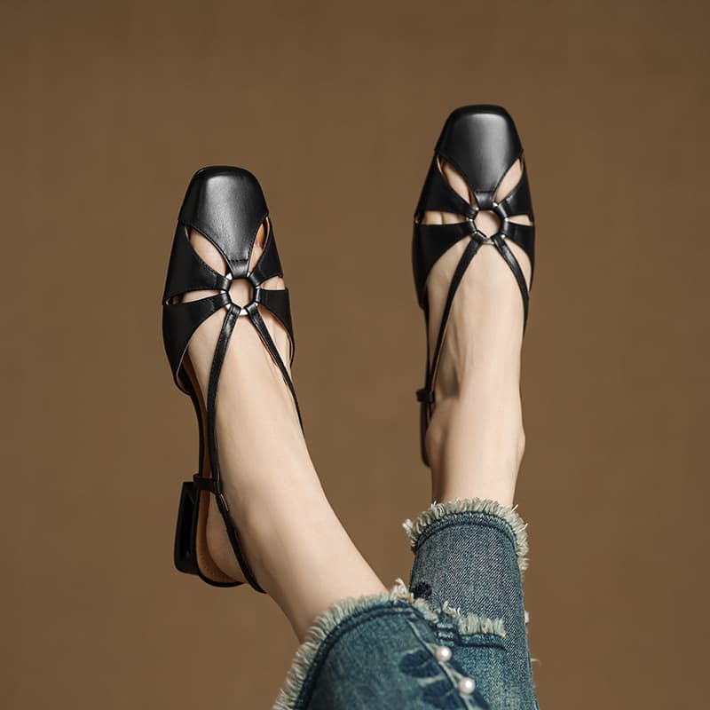 Elegant retro summer fashionable sandals, french style, closed toe, suitable for standing work, low heel 4