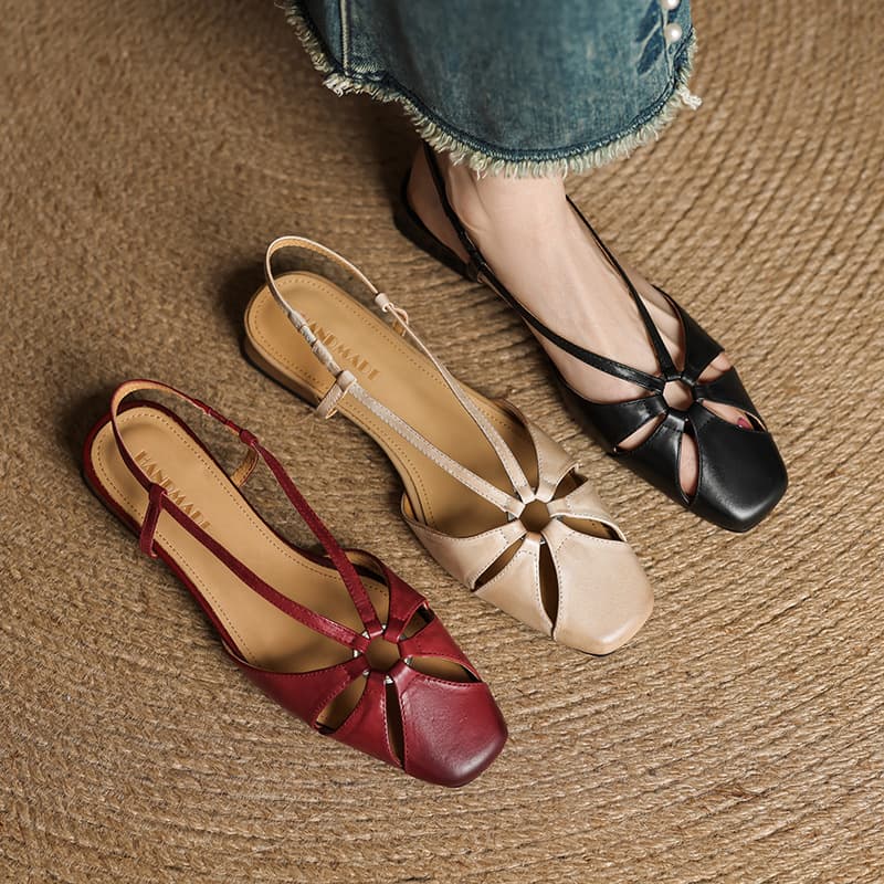 Elegant retro summer fashionable sandals, french style, closed toe, suitable for standing work, low heel 1