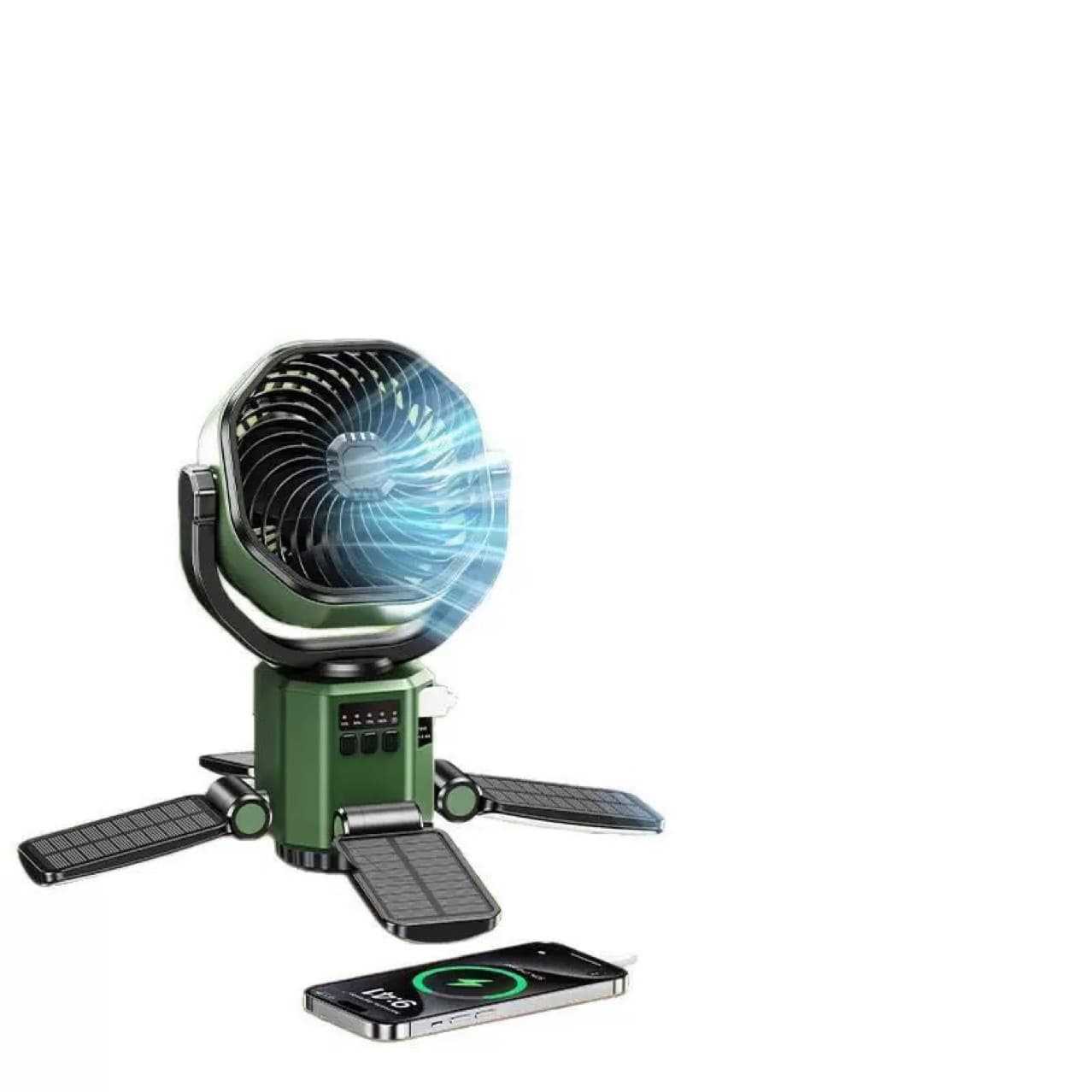 Travel handheld extra-long air fan for camping solar-powered with light 4
