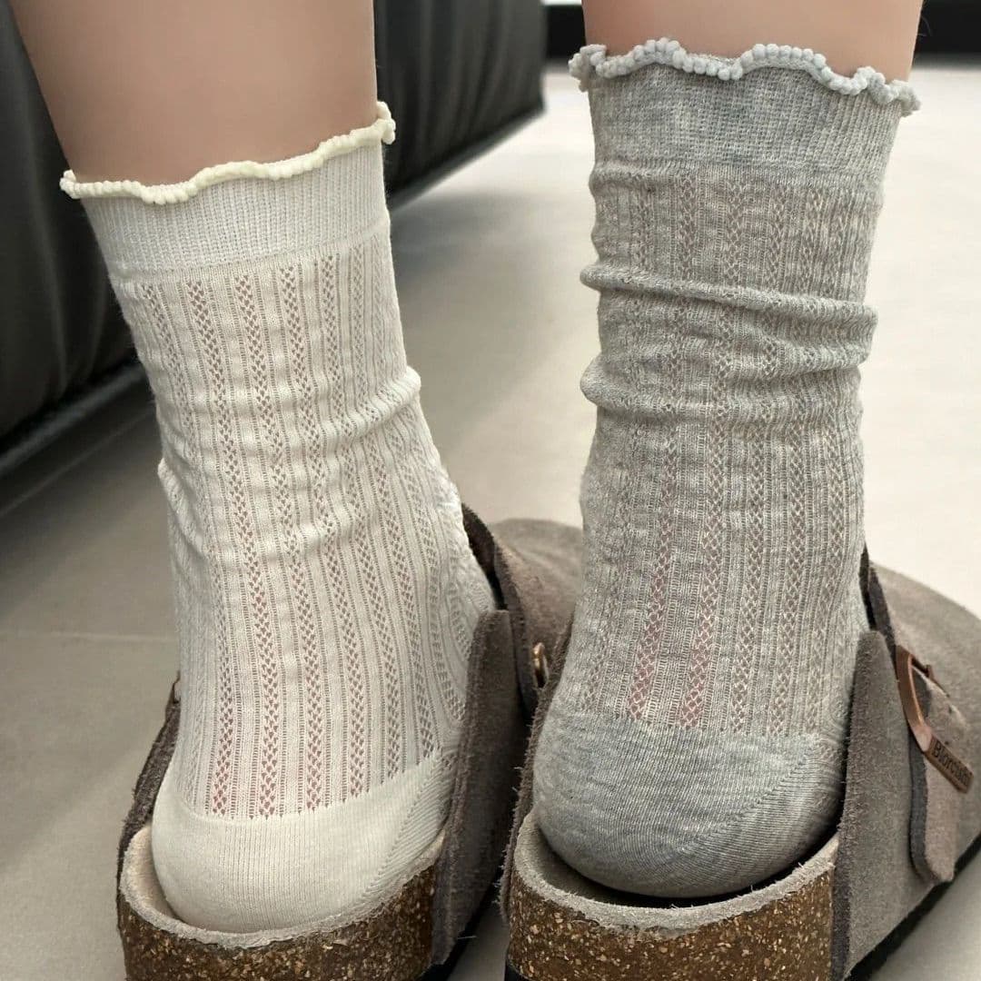 Summer thin socks for women solid color hollow mesh socks white deodorant breathable girls lace pile socks 2