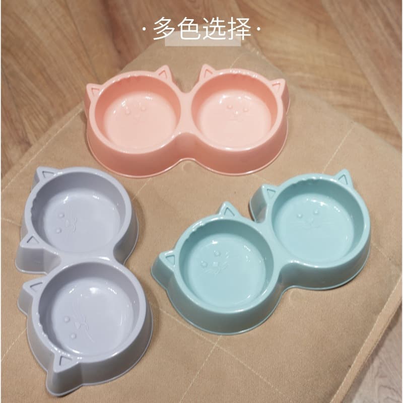 Cat -faced pet double bowl of horse karma plastic pot cat bowl wholesale anti -felling pet bowl cat food bowl cat bowl dog 2
