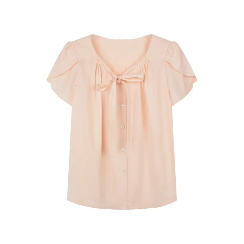 Solighte French lyceler streamer petal sleeve shirt women's short-sleeved summer 5