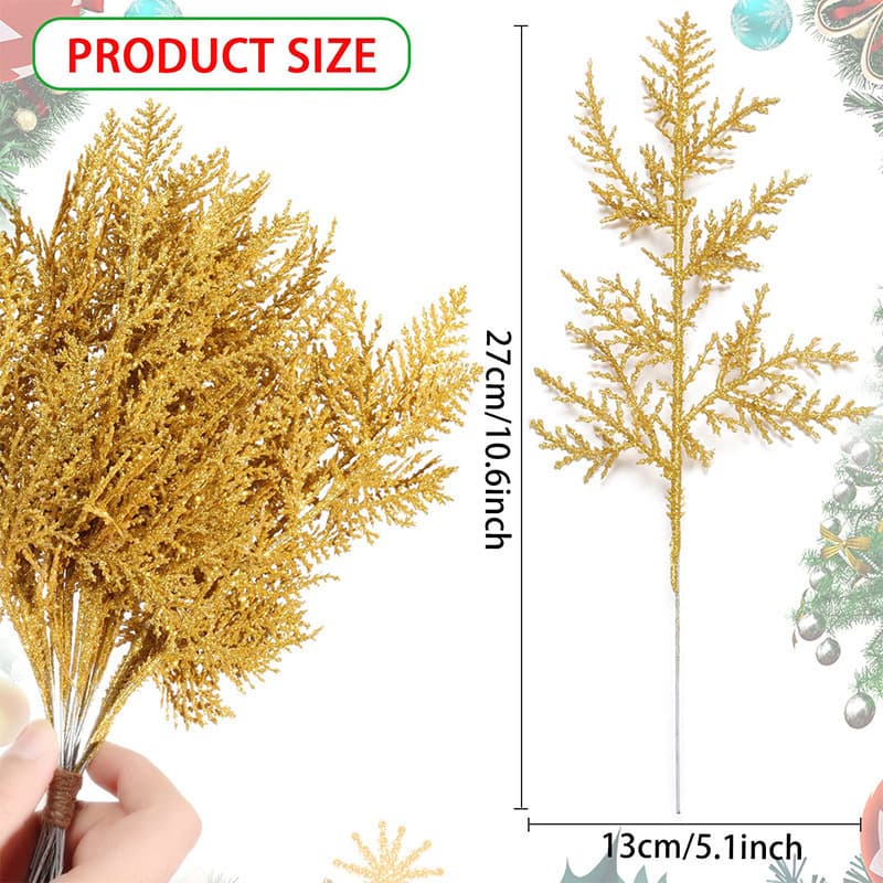 Cross-border artificial pine needle branches glitter leaves Christmas flowers DIY home garden decoration garland arrangement branches 2