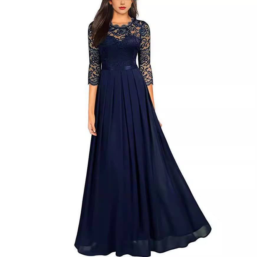 Evening dress, lace long skirt with a round collar, (Physicals), Amazon, European style