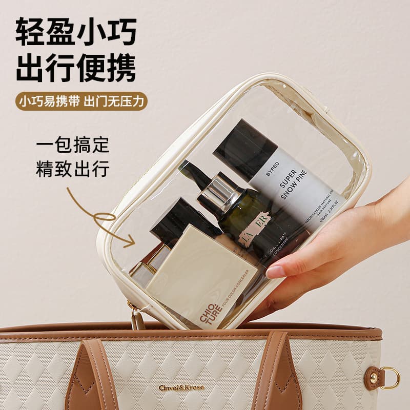 Capacious waterproof cosmetic bag for traveling PVC, handheld organizer bag 2