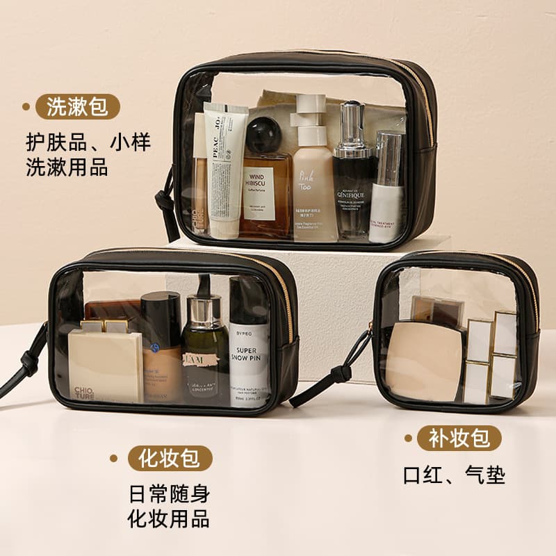Capacious waterproof cosmetic bag for traveling PVC, handheld organizer bag 3