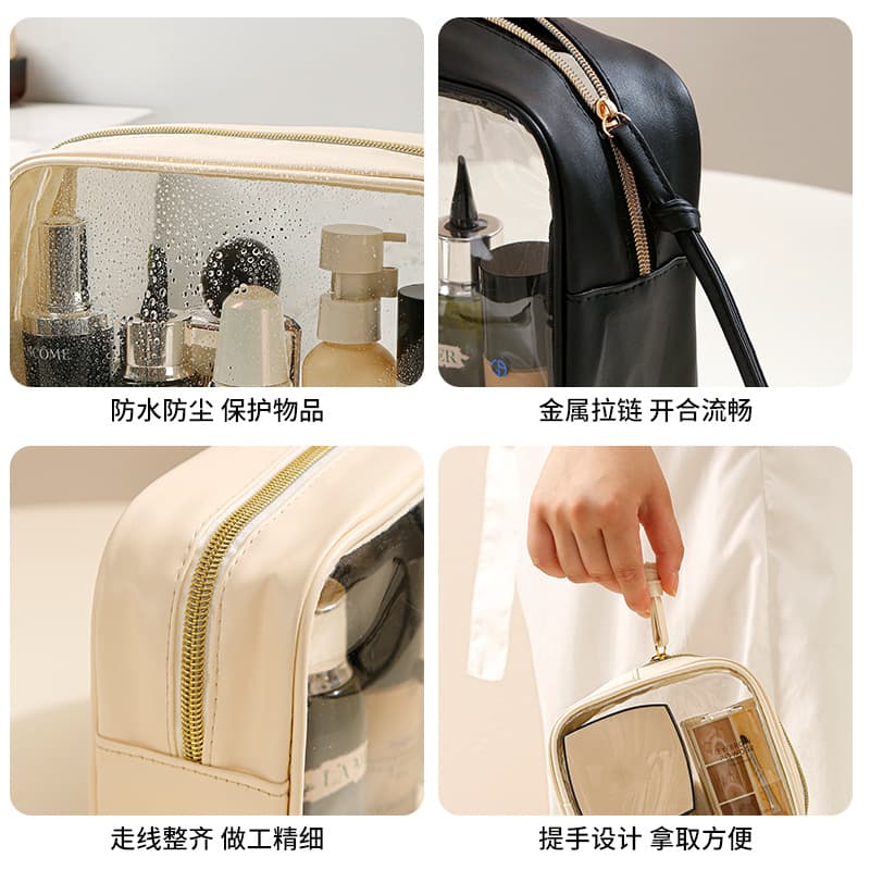 Capacious waterproof cosmetic bag for traveling PVC, handheld organizer bag 4