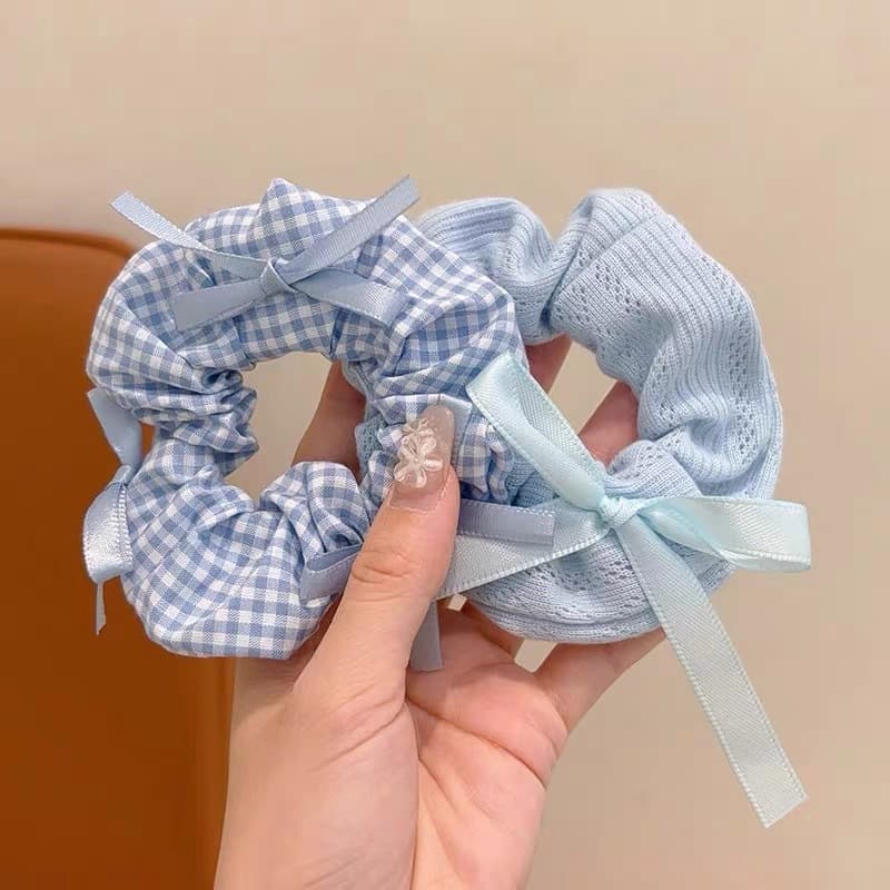 Blue harmless hair rope with bow, hair accessory, french style, no hair damage 2